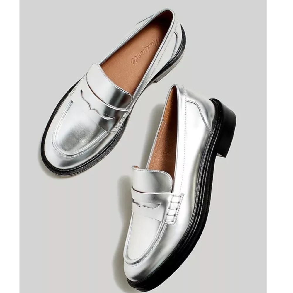 Madewell  Vernon Loafer Specchio Leather Silver Size 6 Retail $158